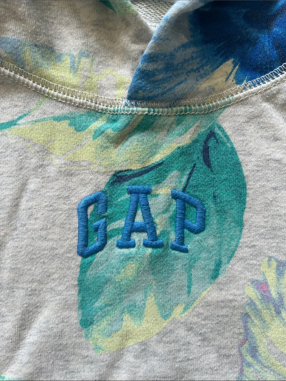 GAP Grey Hoodie with Blue & Teal Floral Design